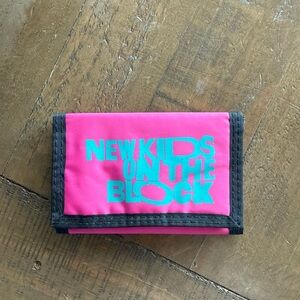 Pink and Black Wallet with Teal Text